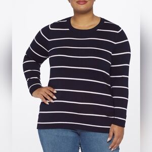41 HAWTHORN Aubree Striped Crew Neck Sweater Navy and White Plus Size 2X
